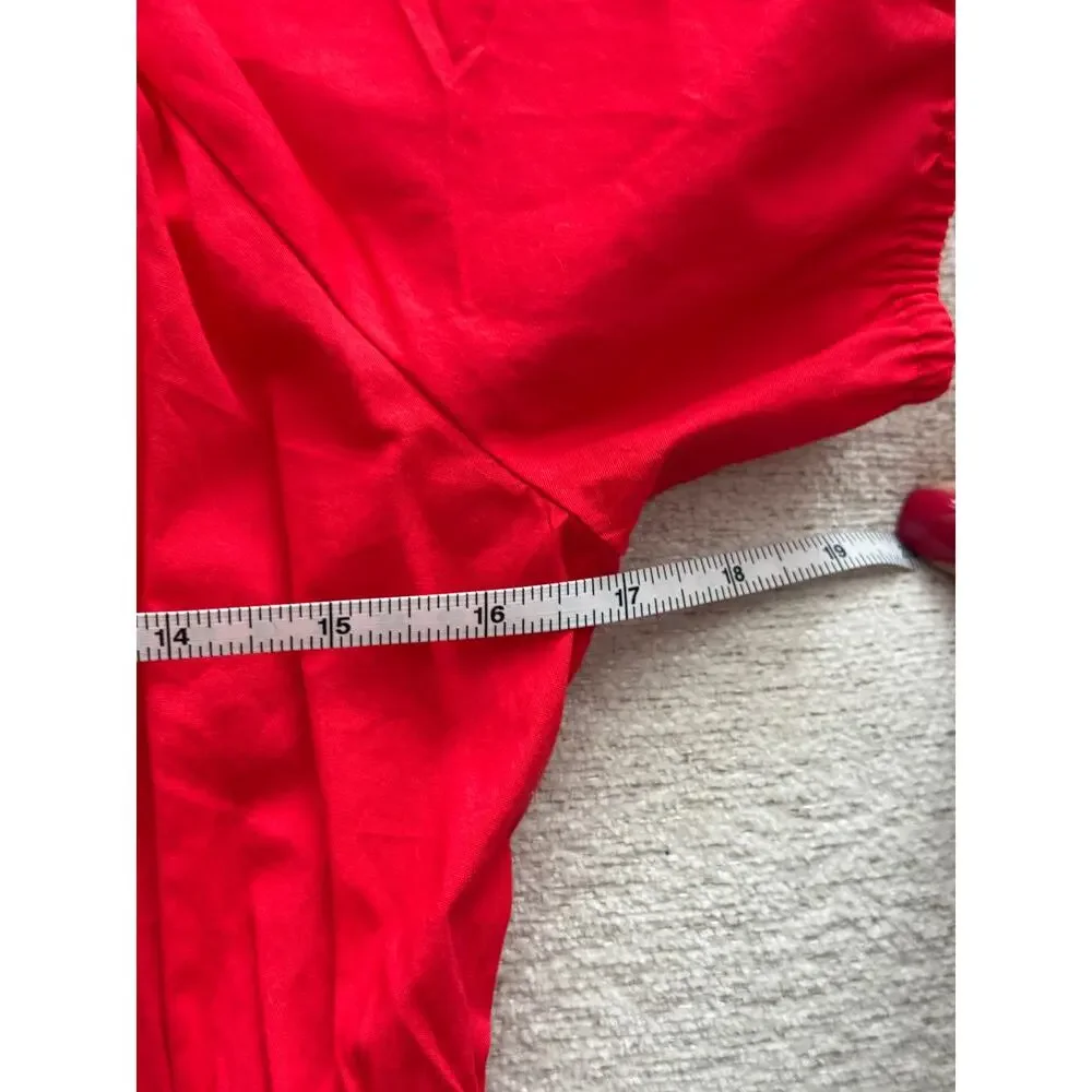 NWT J. Crew Sz LP Smocked Waist Midi Dress Bright Red Peasant Puff Sleeve Cotton